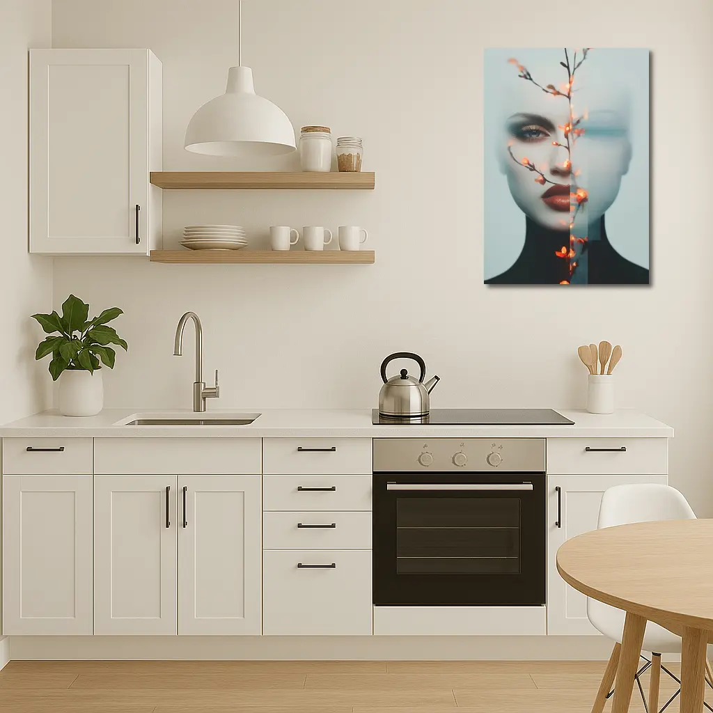 Woman Face Glitch Floral Branch Art – Wall Art