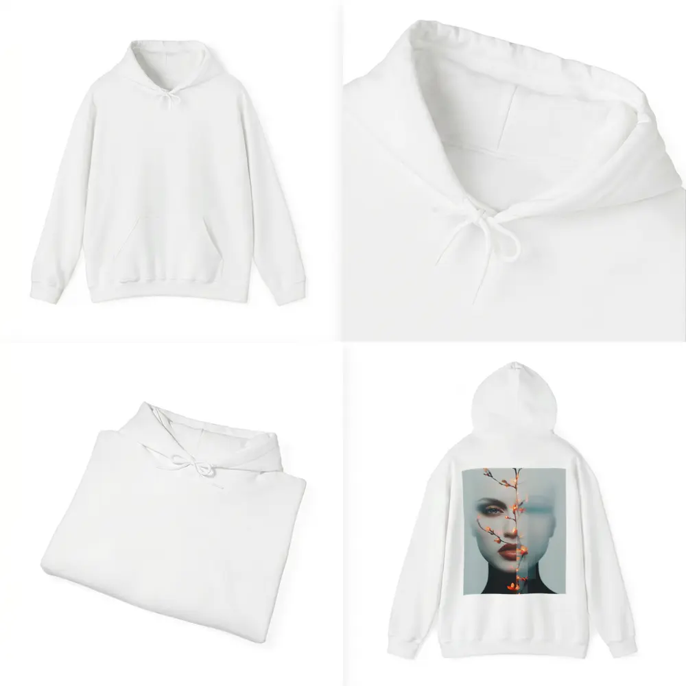 Woman Face Glitch Floral Branch Art – Hoodies
