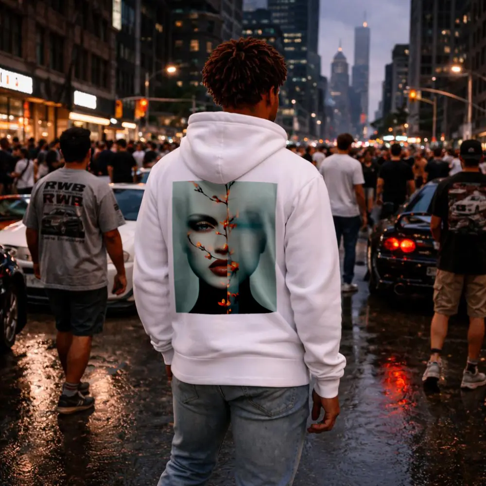 Woman Face Glitch Floral Branch Art – Hoodies