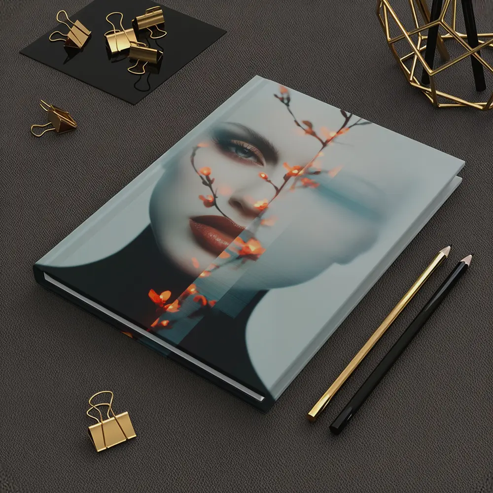 Woman Face Glitch Floral Branch Art – Notebooks