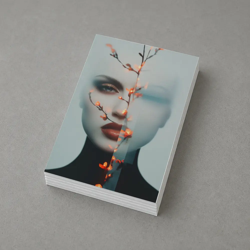 Woman Face Glitch Floral Branch Art – Postcards