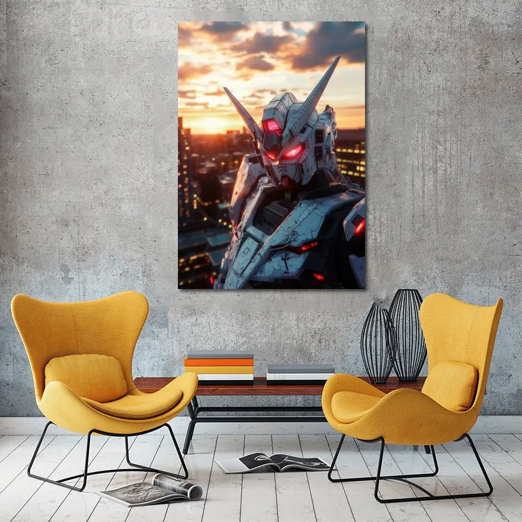 Gundam Robot Red Eyes Sunset City – Wall Art