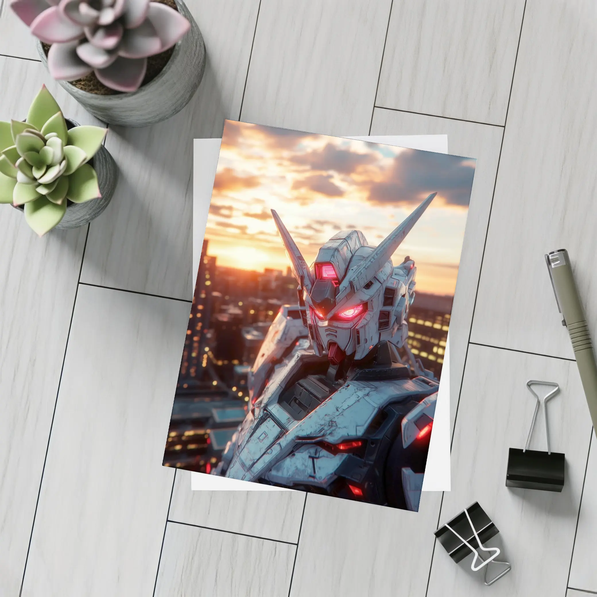 Gundam Robot Red Eyes Sunset City – Postcards