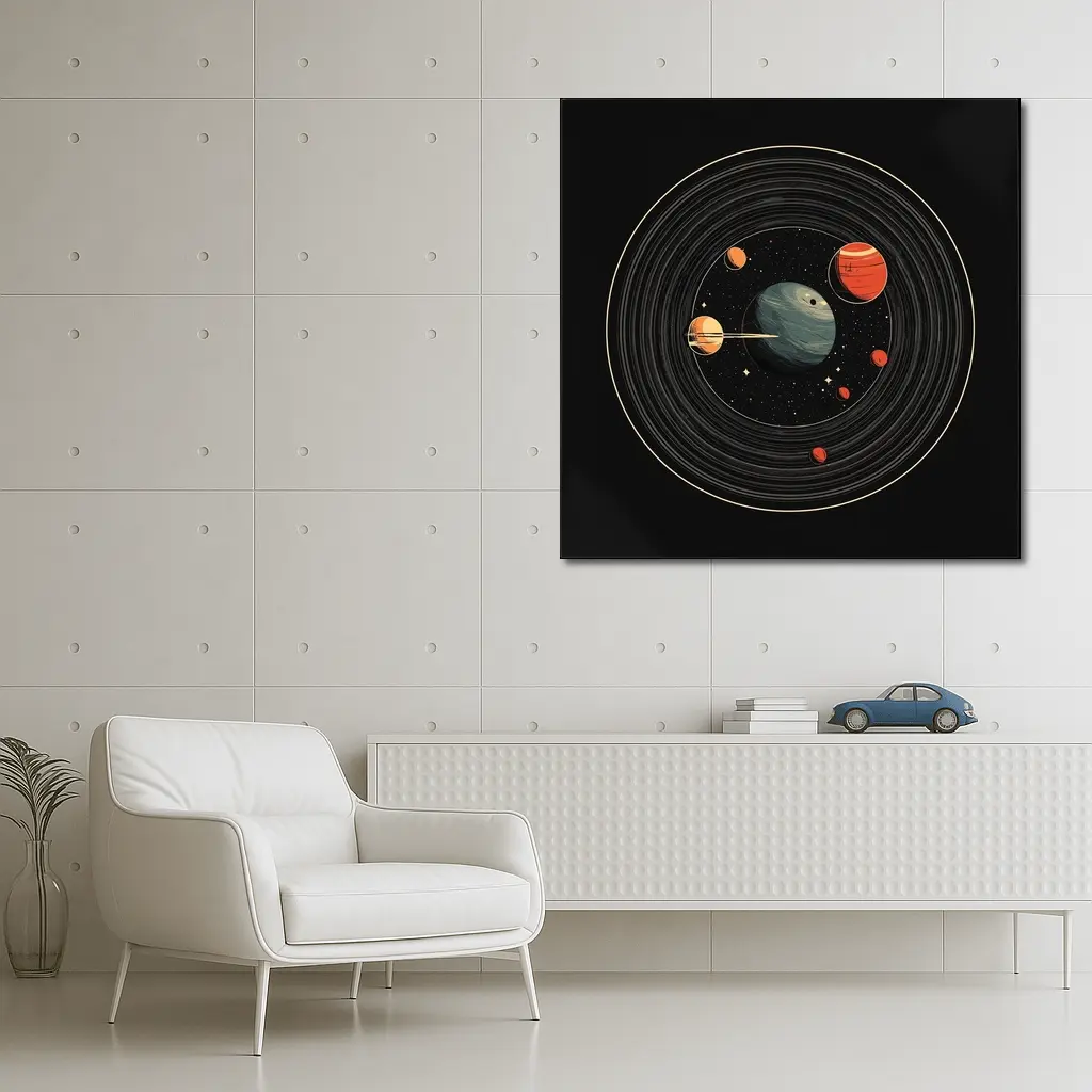 Retro Solar System Vinyl Record Space Art – Wall Art