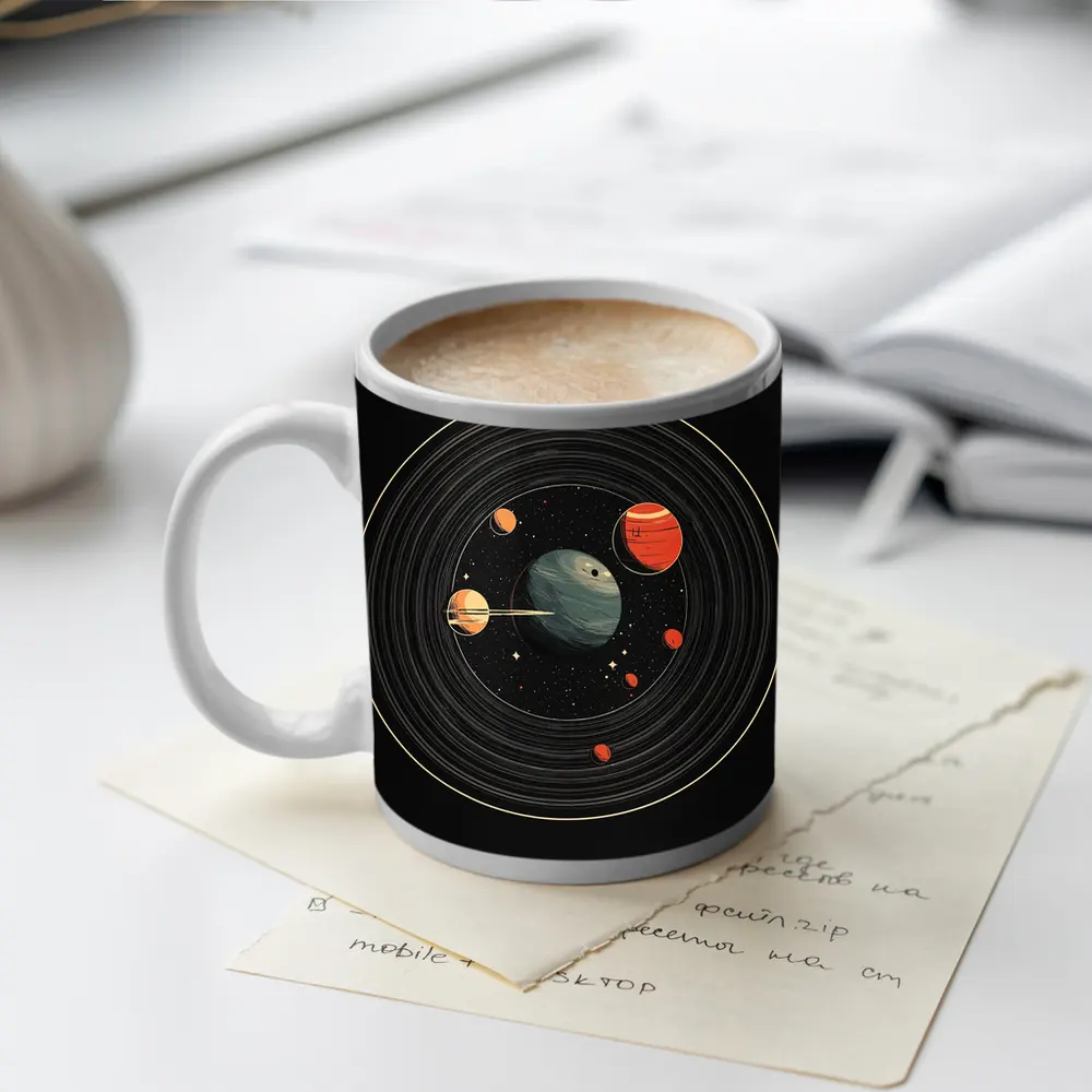 Retro Solar System Vinyl Record Space Art – Mugs