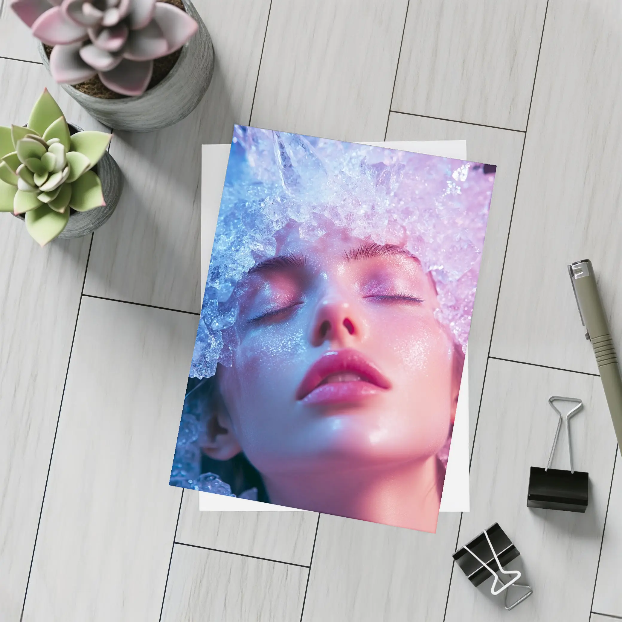 Woman Ice Crystal Crown Ethereal Fantasy Portrait – Postcards