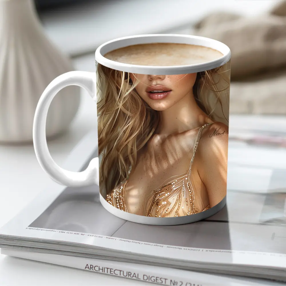 Blonde Woman Digital Art Fashion Portrait – Mugs