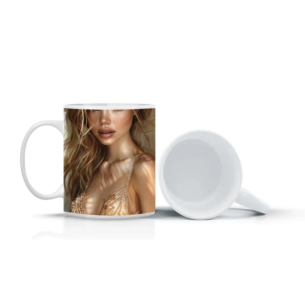Blonde Woman Digital Art Fashion Portrait – Mugs