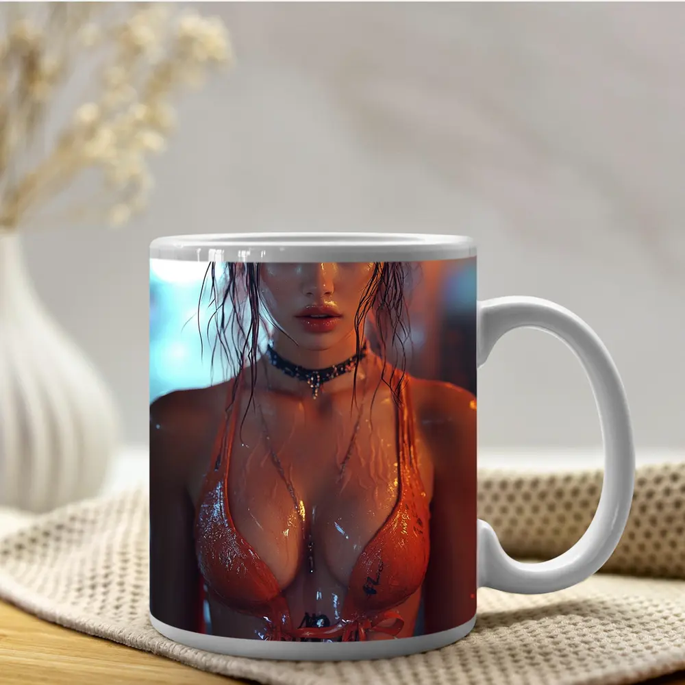 Wet Woman Neon Urban Night Rain – Mugs
