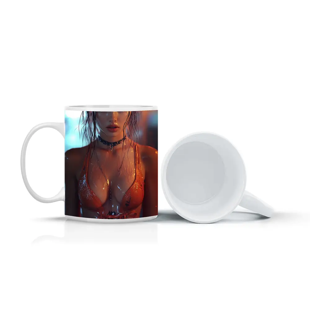 Wet Woman Neon Urban Night Rain – Mugs