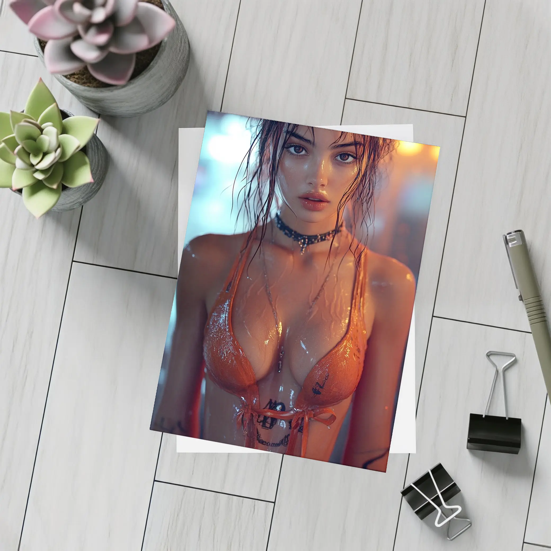 Wet Woman Neon Urban Night Rain – Postcards