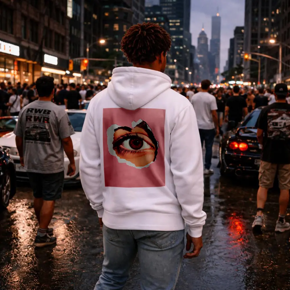 Brown Eye Peering Through Torn Pink Paper – Hoodies