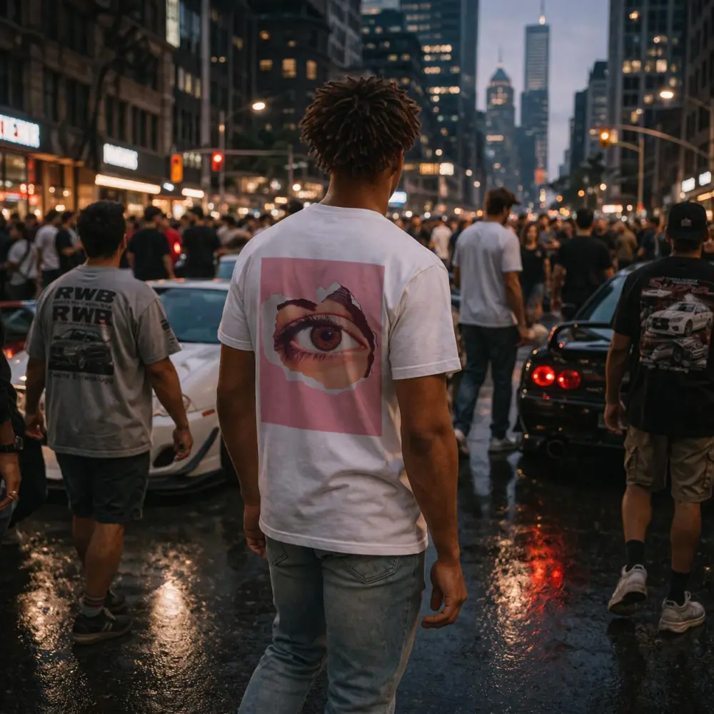 Brown Eye Peering Through Torn Pink Paper – T-Shirts