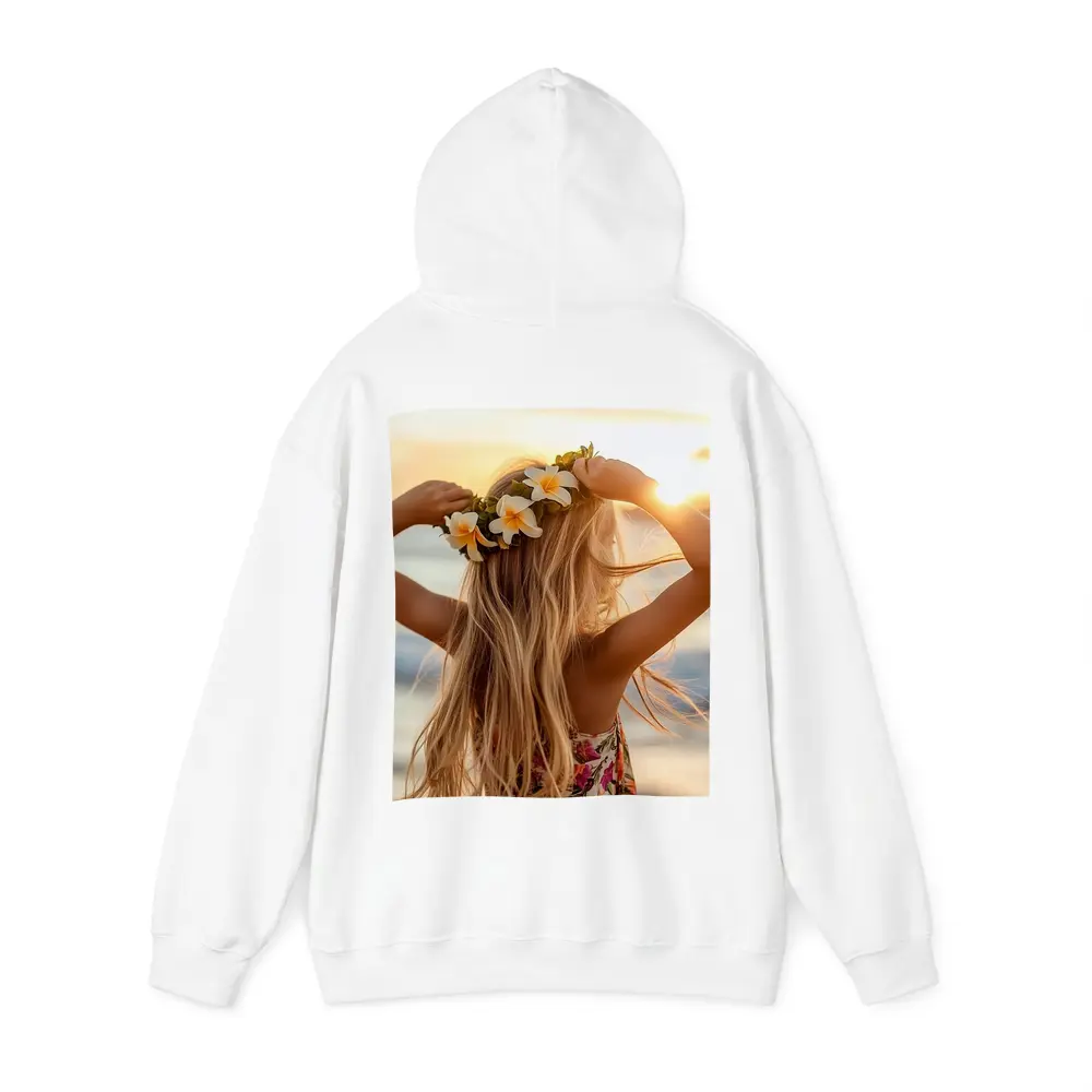 Girl Plumeria Crown Golden Beach Sunset – Hoodies