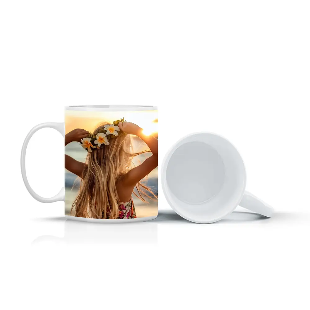 Girl Plumeria Crown Golden Beach Sunset – Mugs