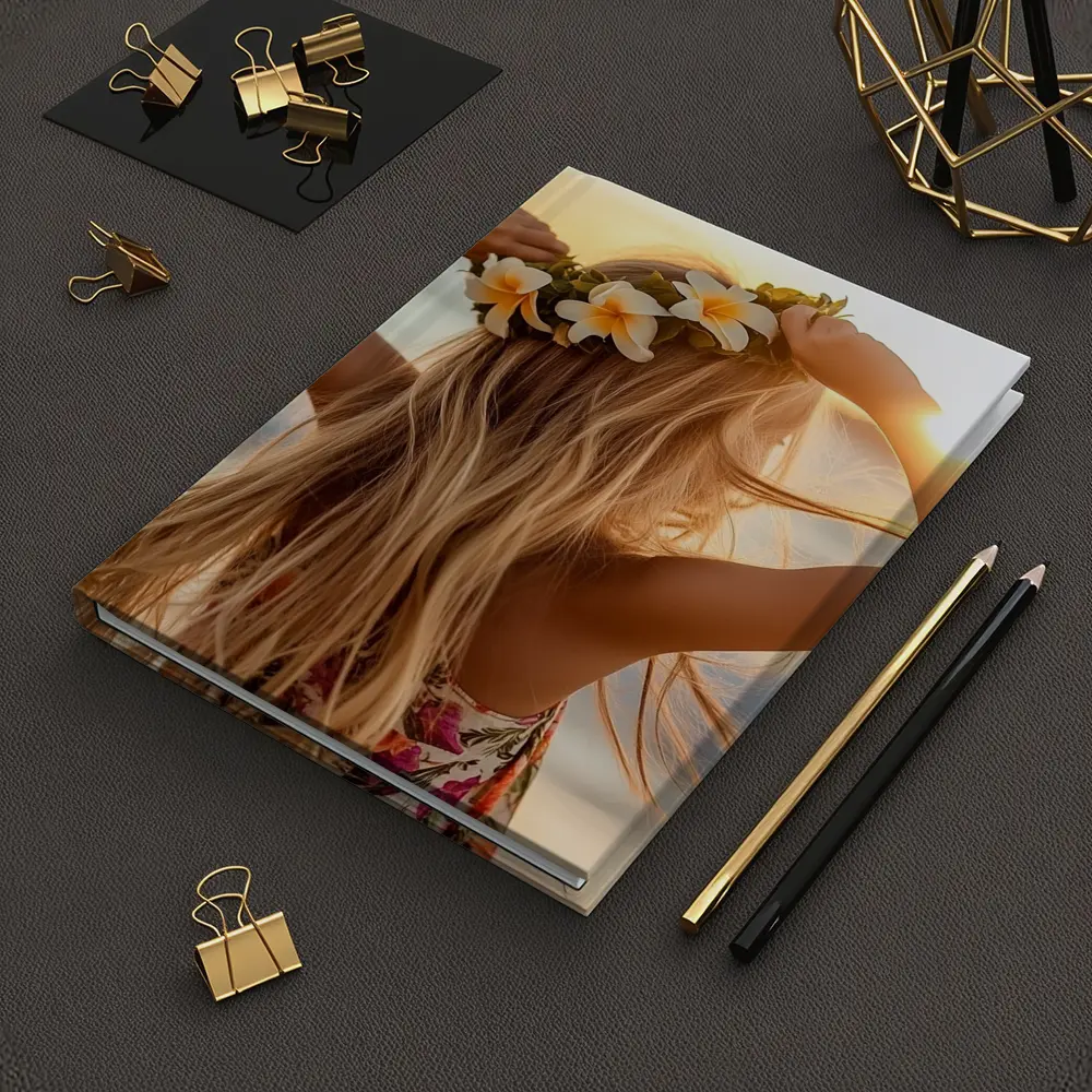 Girl Plumeria Crown Golden Beach Sunset – Notebooks