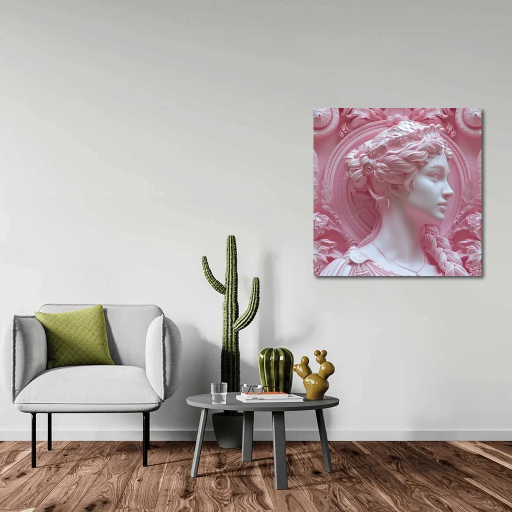 Pink Goddess Classical Relief Sculpture Art – Wall Art
