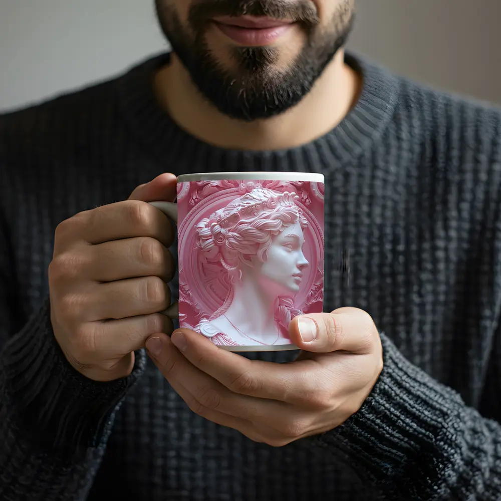 Pink Goddess Classical Relief Sculpture Art – Mugs