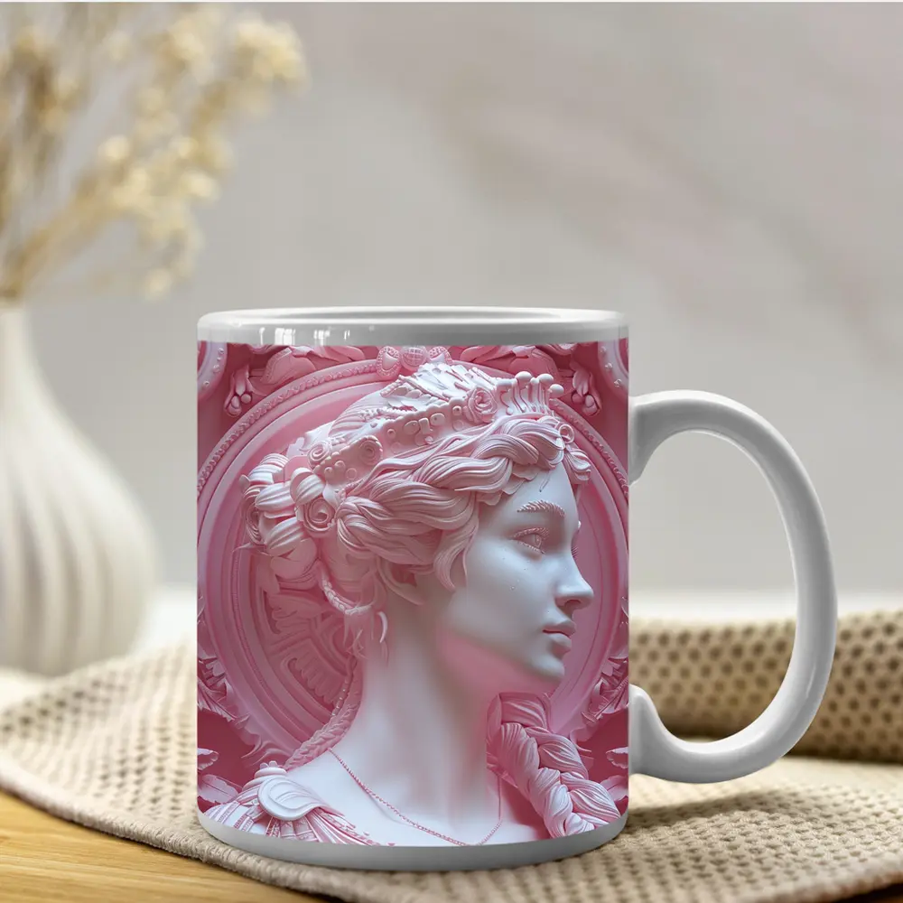 Pink Goddess Classical Relief Sculpture Art – Mugs