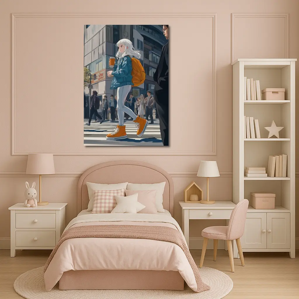 Anime Girl Crossing Street Tokyo Style – Wall Art
