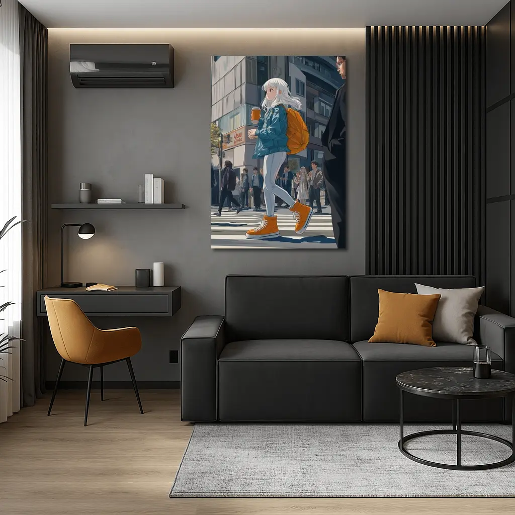 Anime Girl Crossing Street Tokyo Style – Wall Art