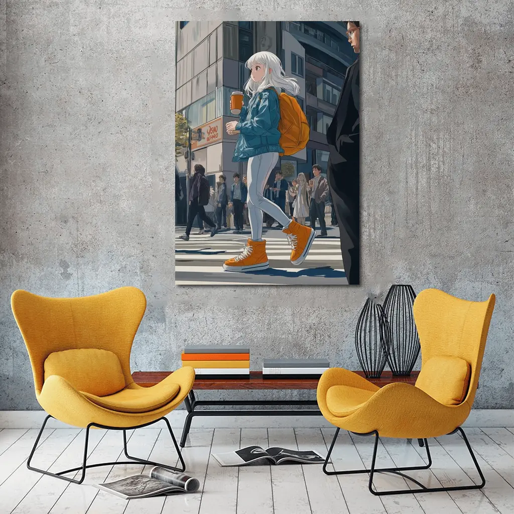 Anime Girl Crossing Street Tokyo Style – Wall Art