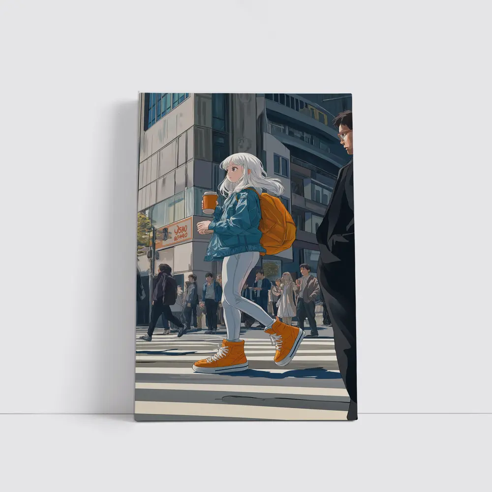 Anime Girl Crossing Street Tokyo Style – Wall Art