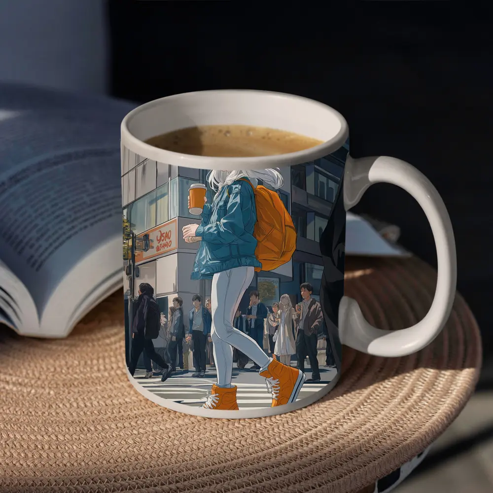 Anime Girl Crossing Street Tokyo Style – Mugs