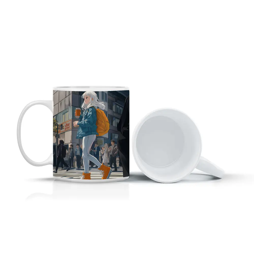 Anime Girl Crossing Street Tokyo Style – Mugs