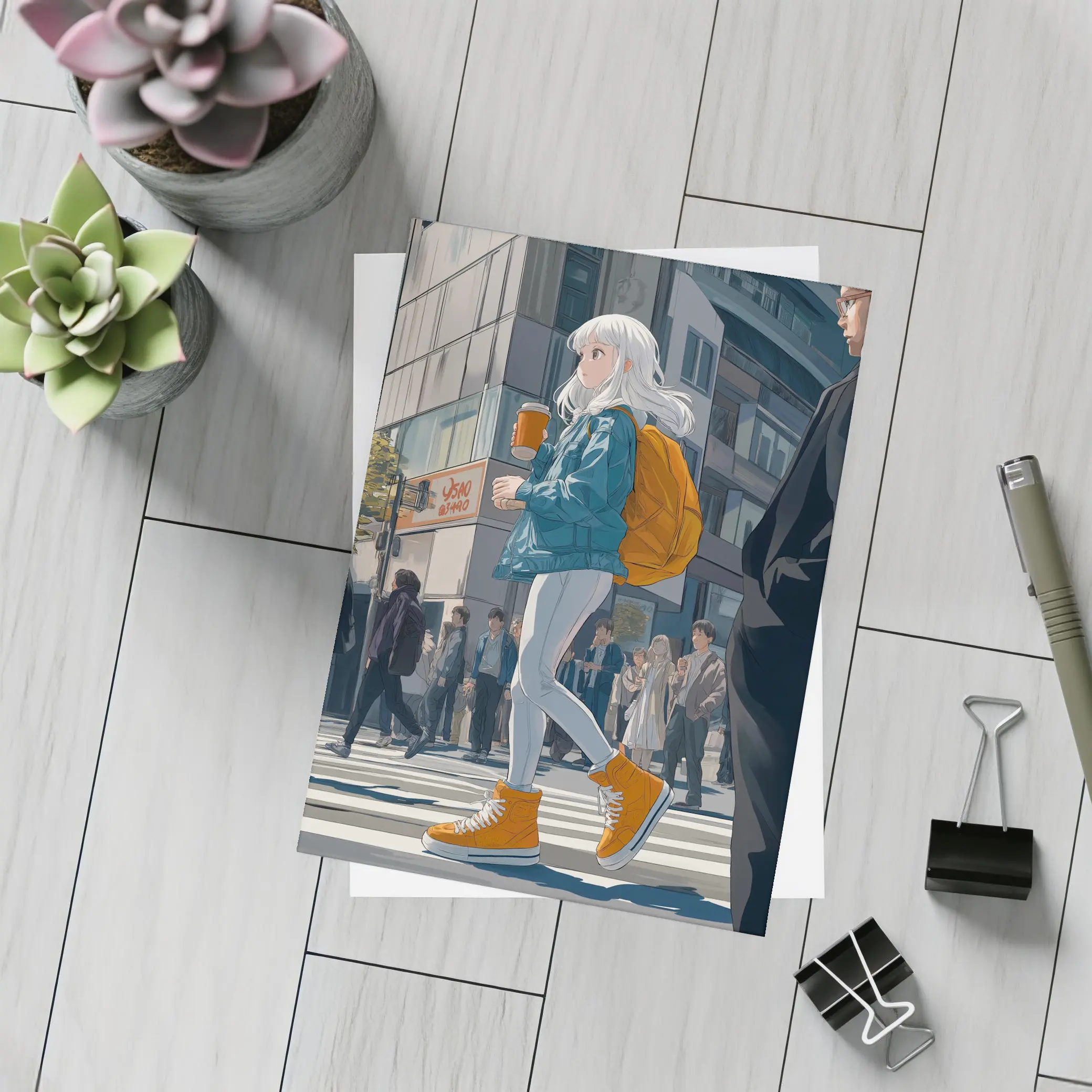Anime Girl Crossing Street Tokyo Style – Postcards