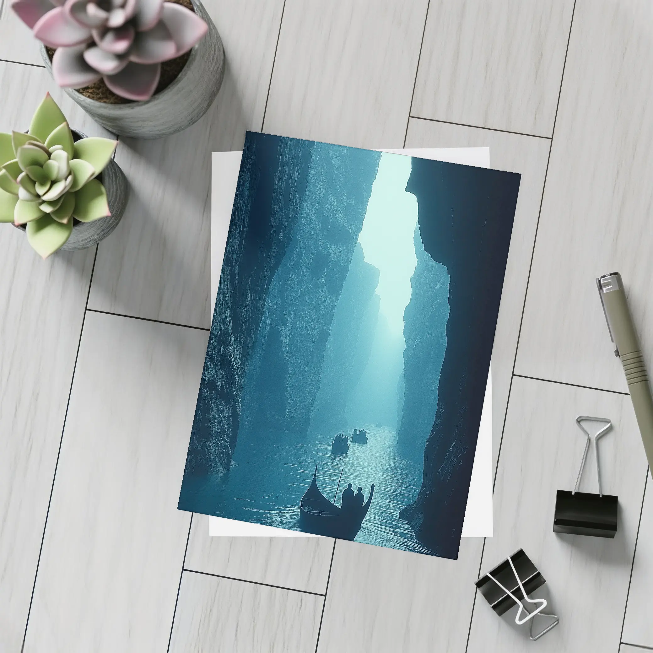 Misty Canyon River Boats Blue Fog – Postcards