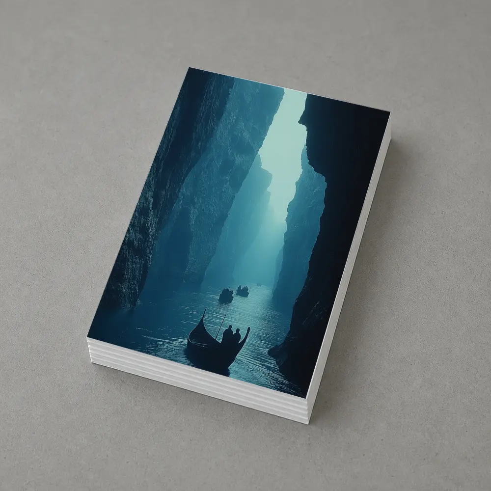 Misty Canyon River Boats Blue Fog – Postcards