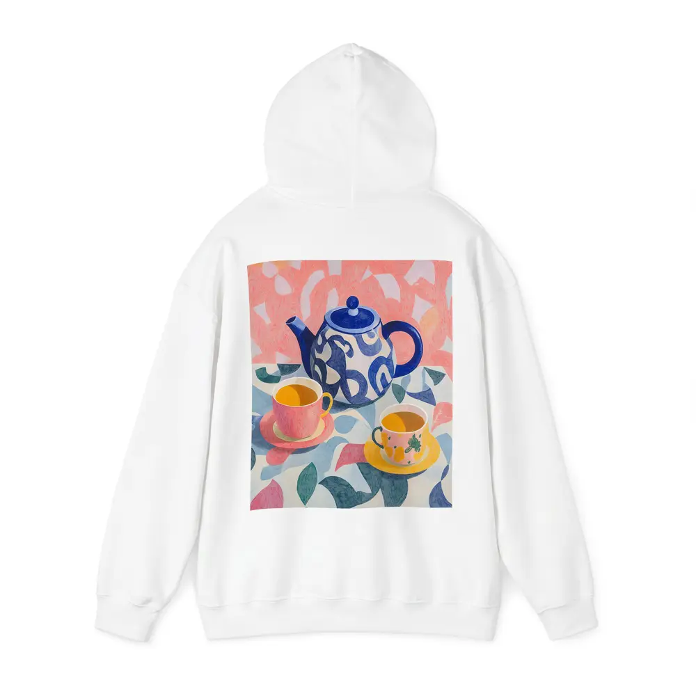 Blue Teapot And Cups Colorful Pattern Art – Hoodies