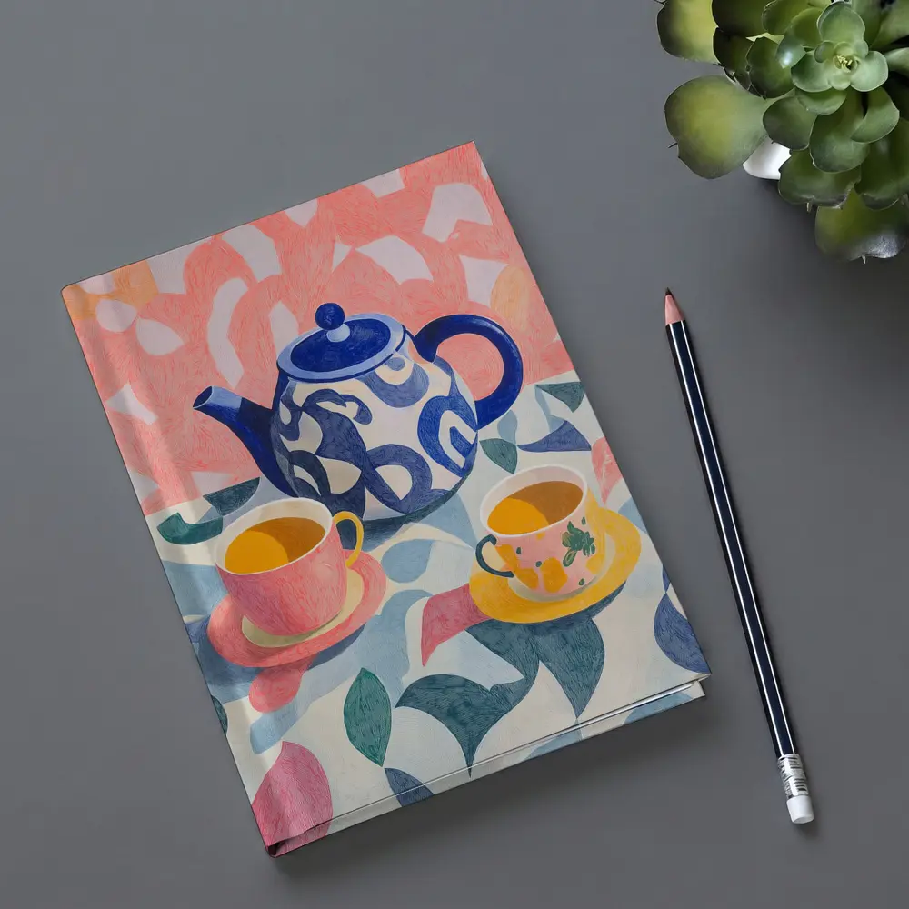 Blue Teapot And Cups Colorful Pattern Art – Notebooks