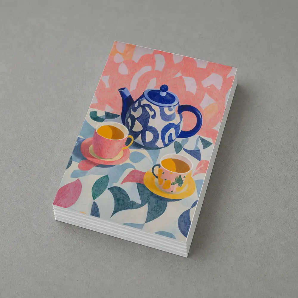 Blue Teapot And Cups Colorful Pattern Art – Postcards