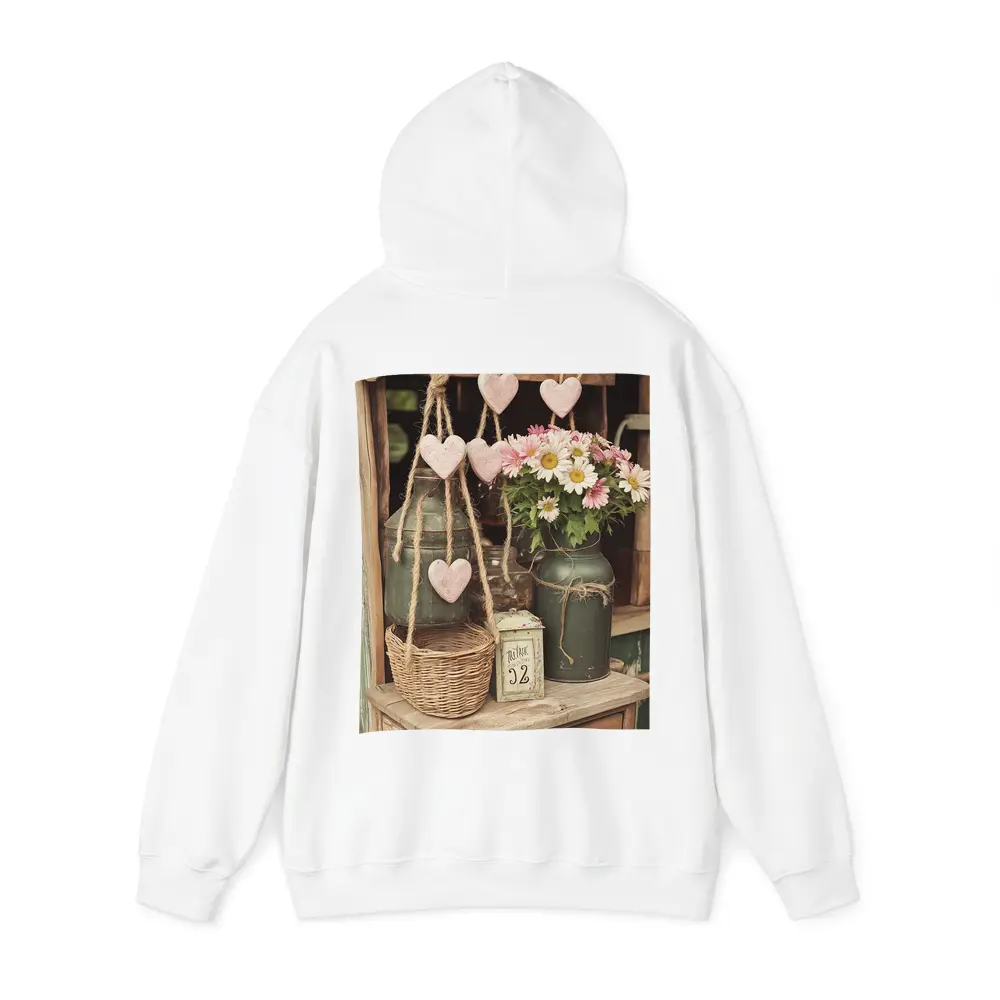 Rustic Cottagecore Shelf With Hearts and Daisies – Hoodies