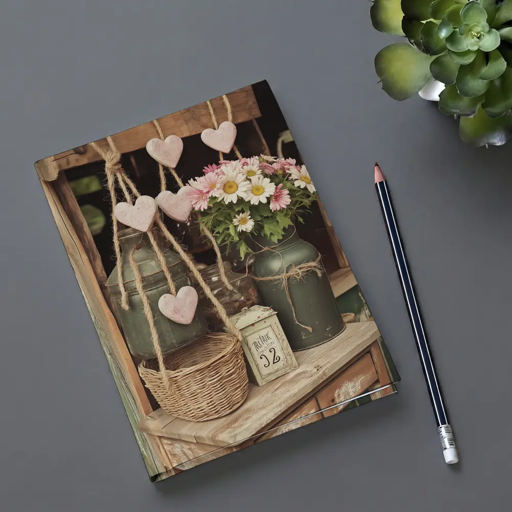 Rustic Cottagecore Shelf With Hearts and Daisies – Notebooks