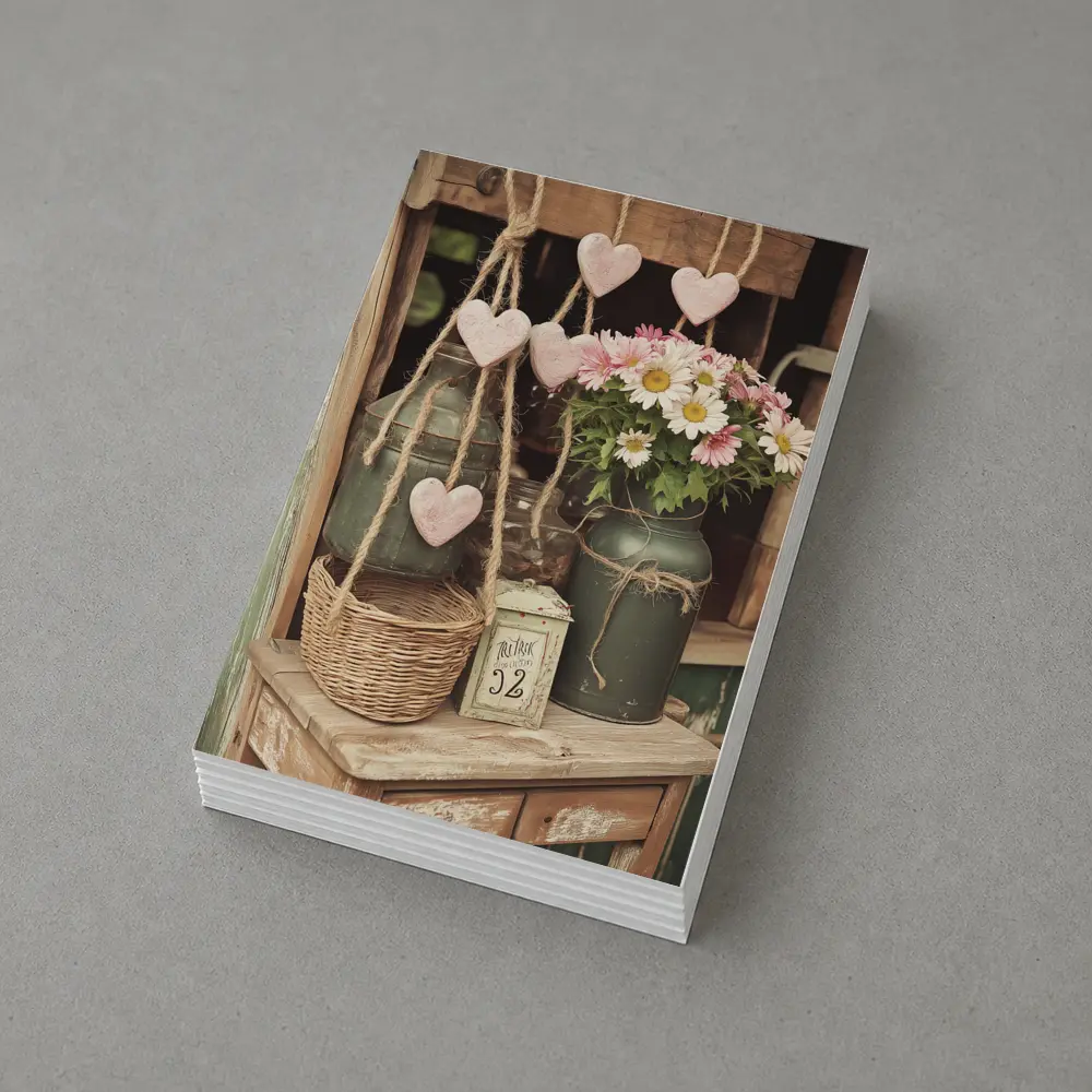 Rustic Cottagecore Shelf With Hearts and Daisies – Postcards