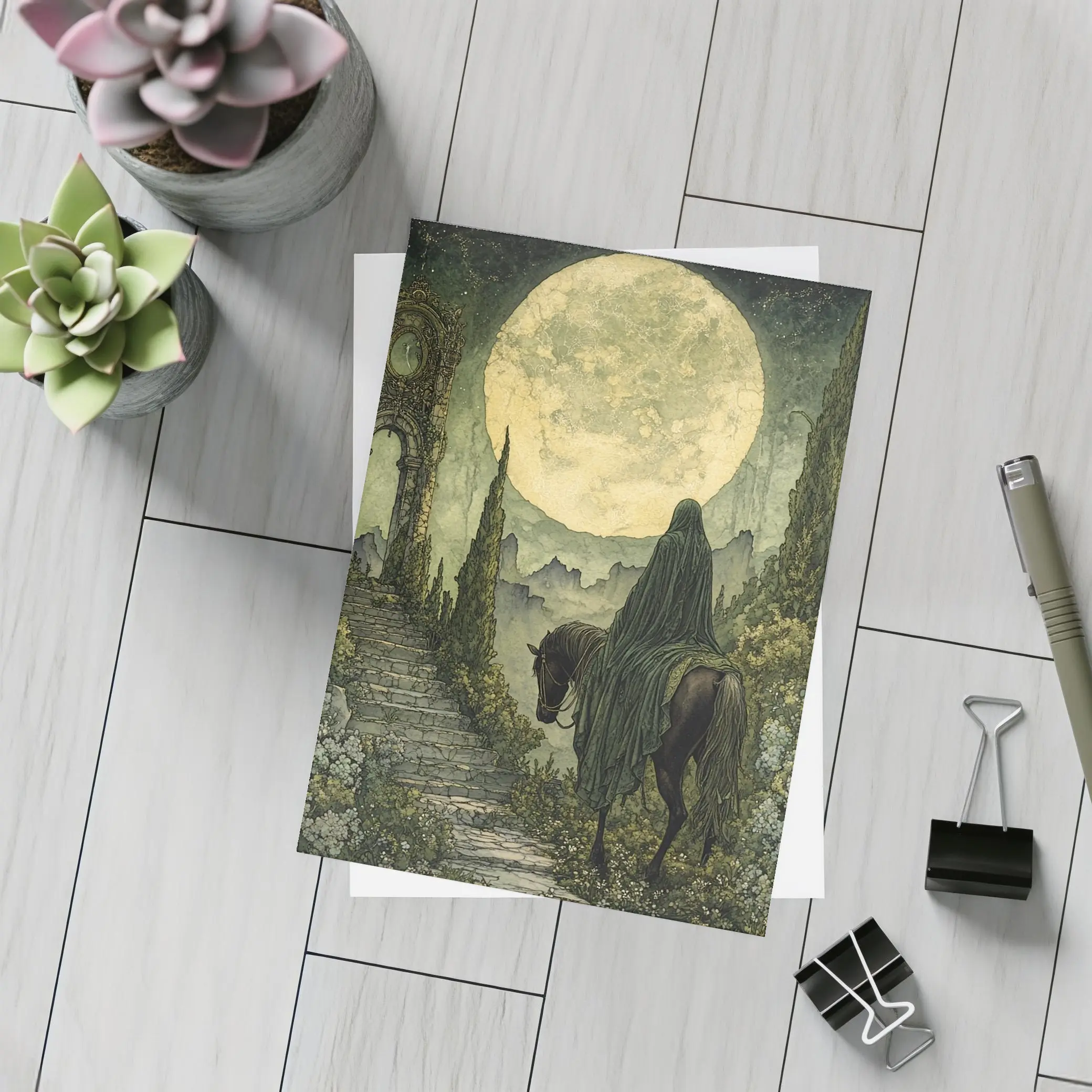 Dark Rider Horseman Full Moon Gothic Art – Postcards