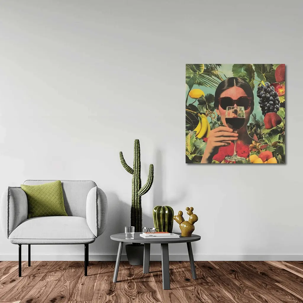 Woman With Wine Glass Fruits Collage Art – Wall Art