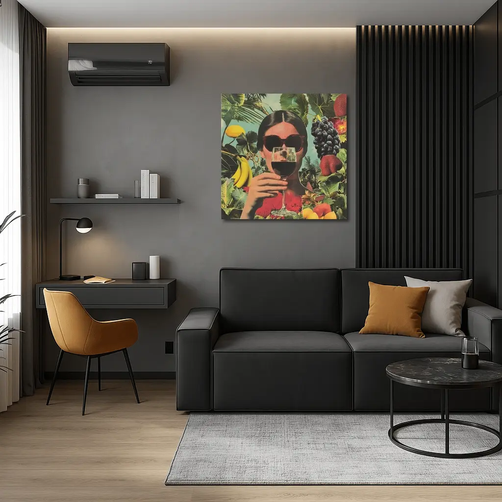 Woman With Wine Glass Fruits Collage Art – Wall Art
