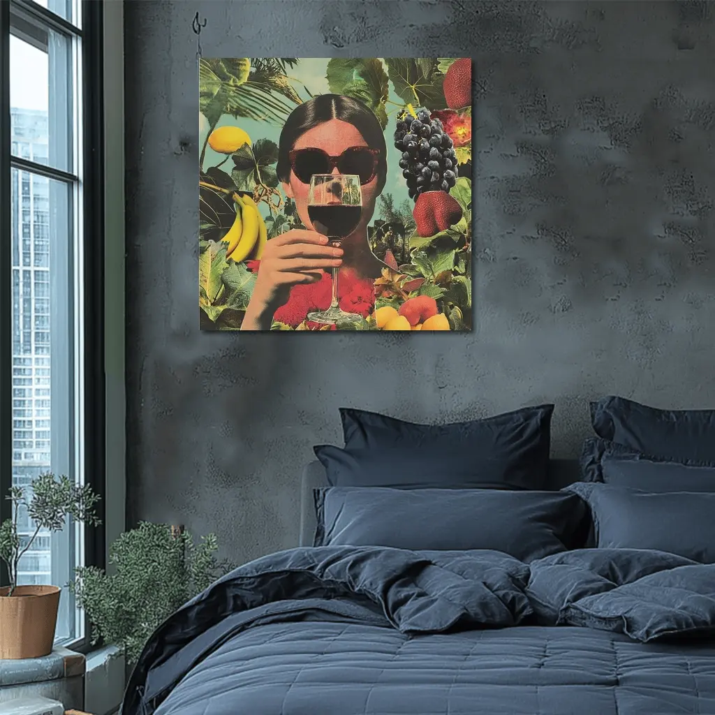 Woman With Wine Glass Fruits Collage Art – Wall Art