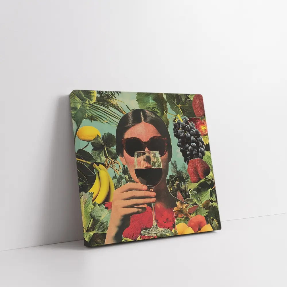 Woman With Wine Glass Fruits Collage Art – Wall Art