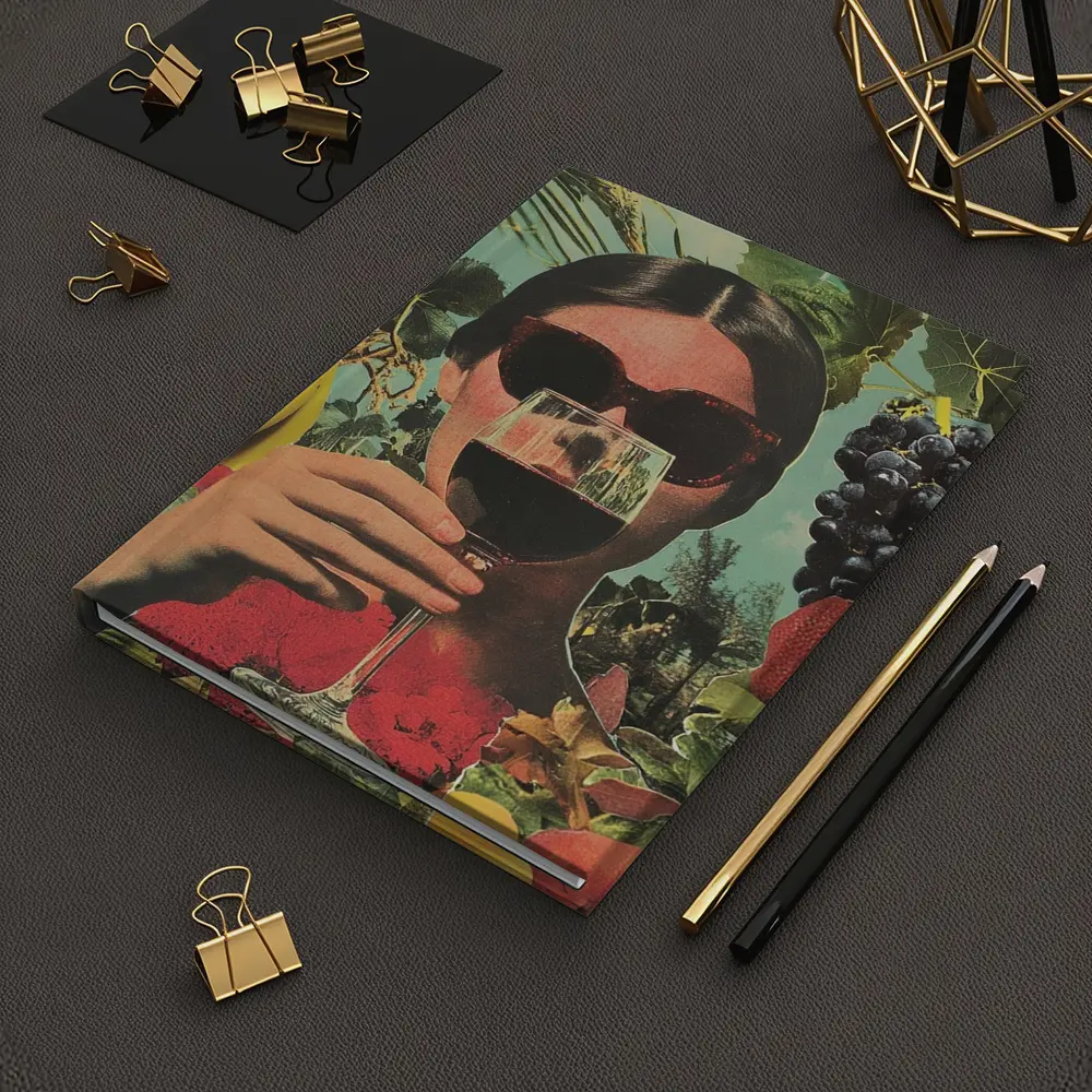Woman With Wine Glass Fruits Collage Art – Notebooks