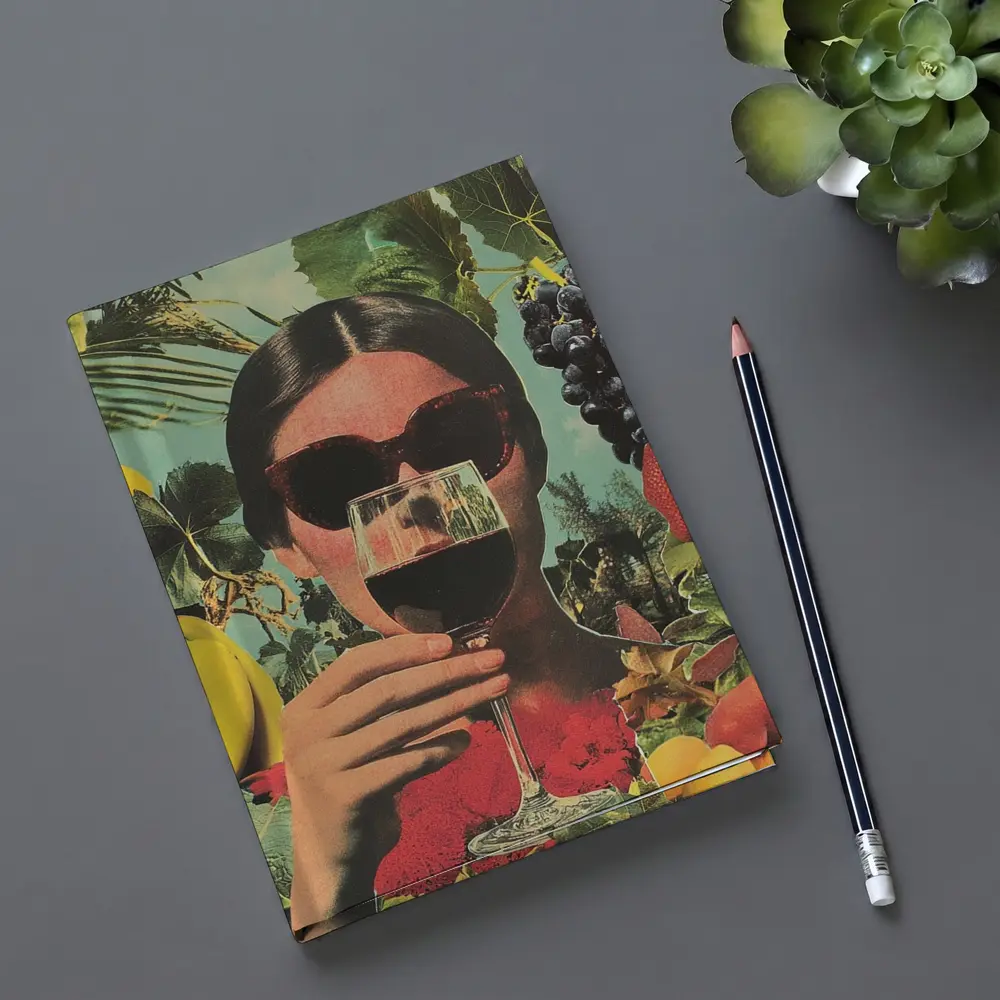 Woman With Wine Glass Fruits Collage Art – Notebooks