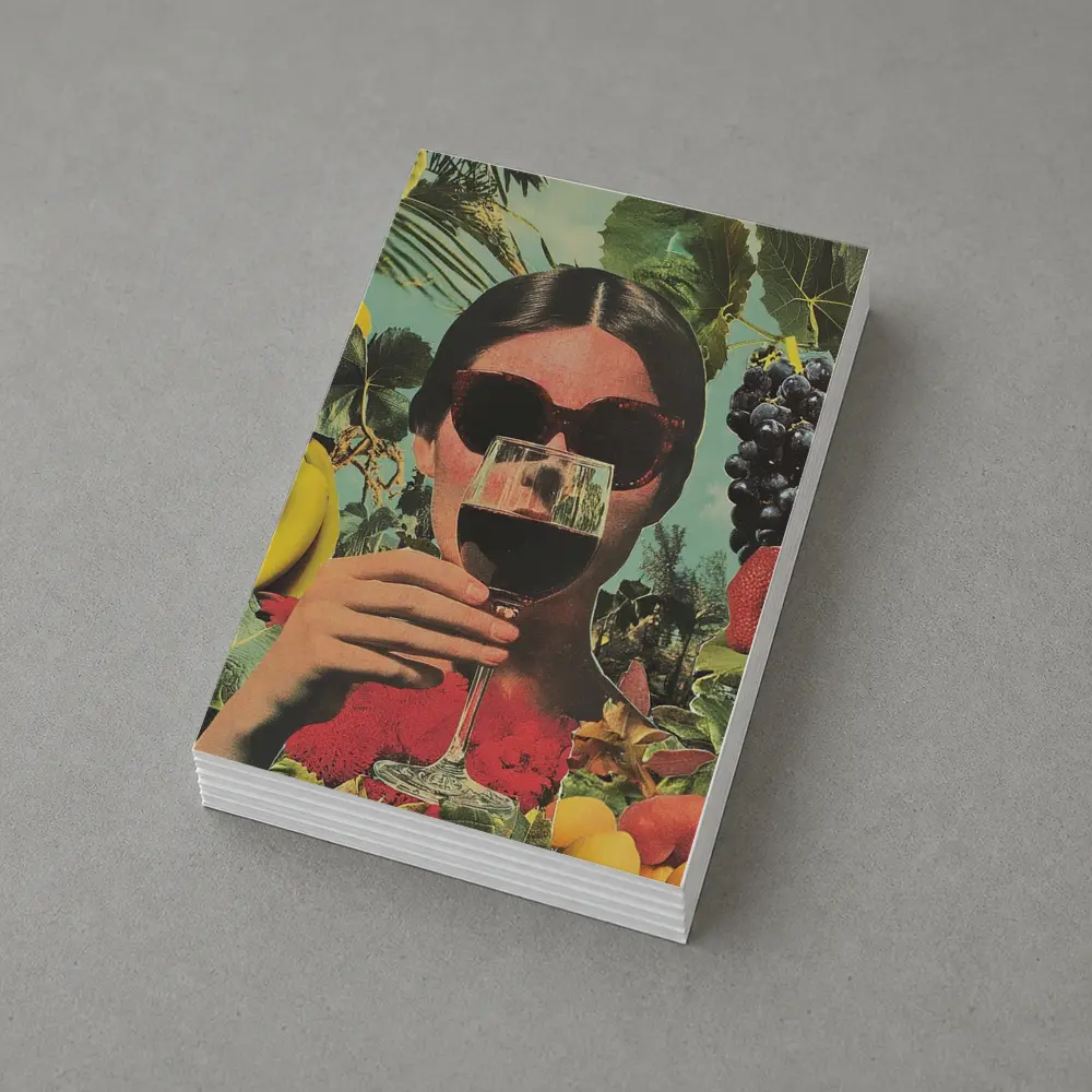 Woman With Wine Glass Fruits Collage Art – Postcards