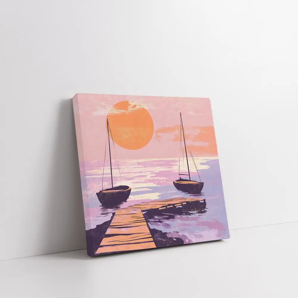 Sailboats at Sunset Dock Retro Print – Wall Art