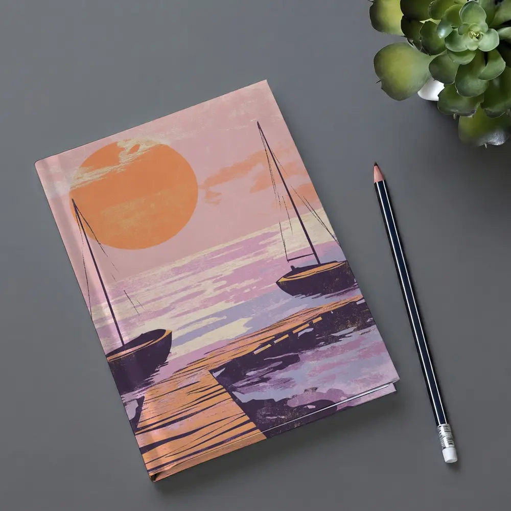 Sailboats at Sunset Dock Retro Print – Notebooks