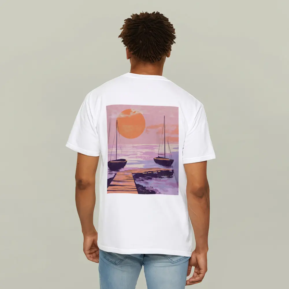 Sailboats at Sunset Dock Retro Print – T-Shirts