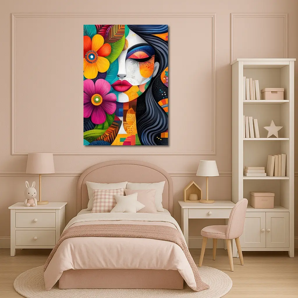 Colorful Abstract Woman Face Floral Art – Wall Art